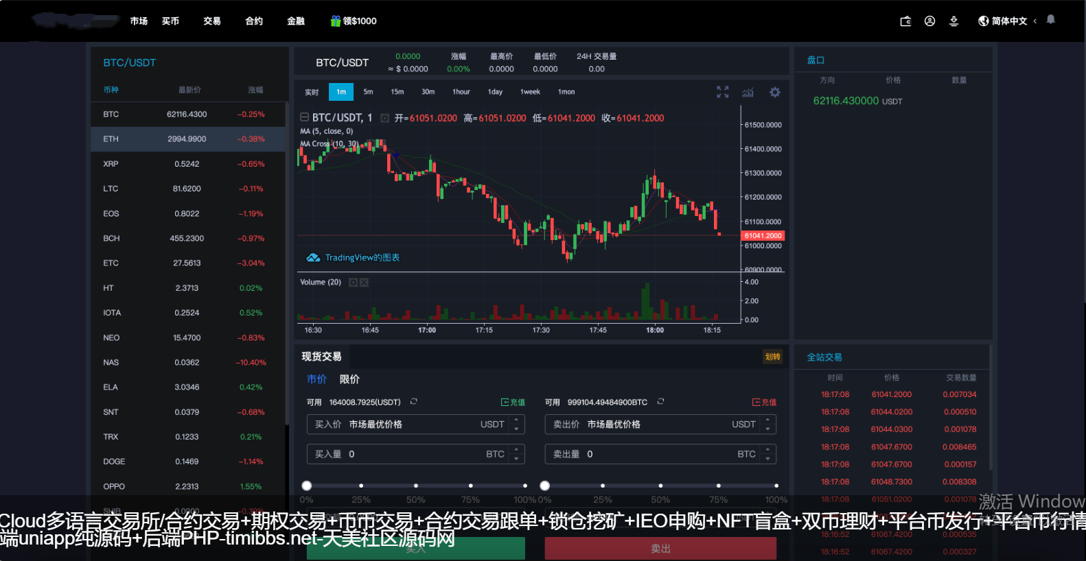 Multi language exchange/contract trading+option trading+coin trading+contract trading copy tracking+lock mining+IEO subscription+NFT blind box+dual currency wealth management+platform coin issuance+platform coin market control+robot/PC wap Uniapp pure source code+backend PHP插图5